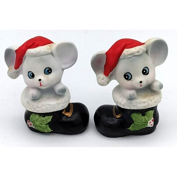 Christmas Animals Homco Ceramic Mouse Puppy Kitten Figures Santa Boots 1960s - Picture 14 of 16